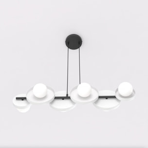 Lampada a sospensione Model con struttura in acciaio nero e diffusori bianchi