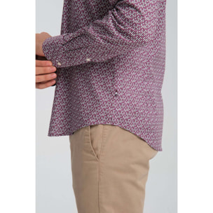 camicia uomo 1 bottone button down slim Popeline Stretch Stampato viola melanzana e viola ciclamino