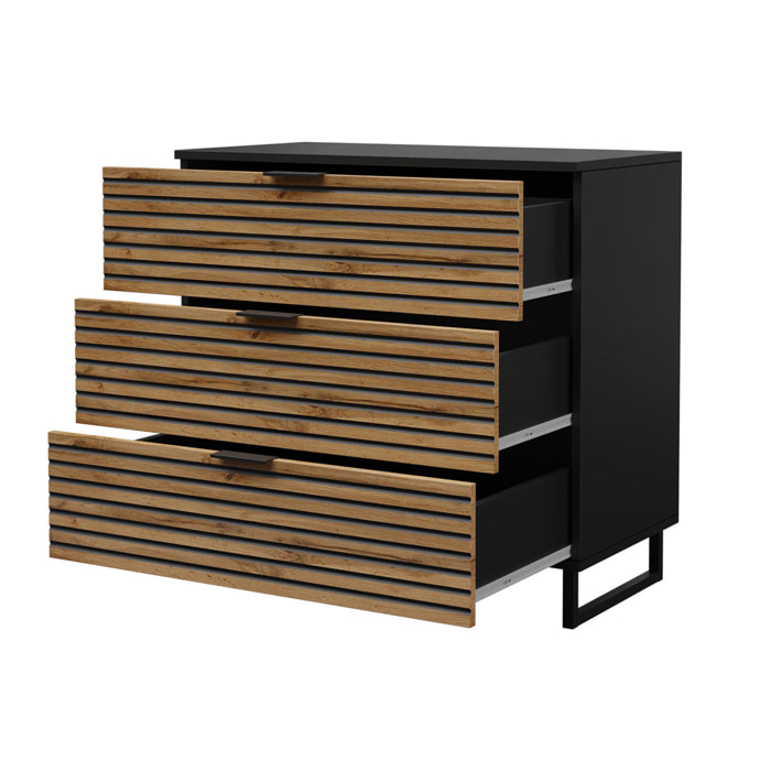 Olympie - commode - effet bois et noir - 80 cm - Noir / Bois