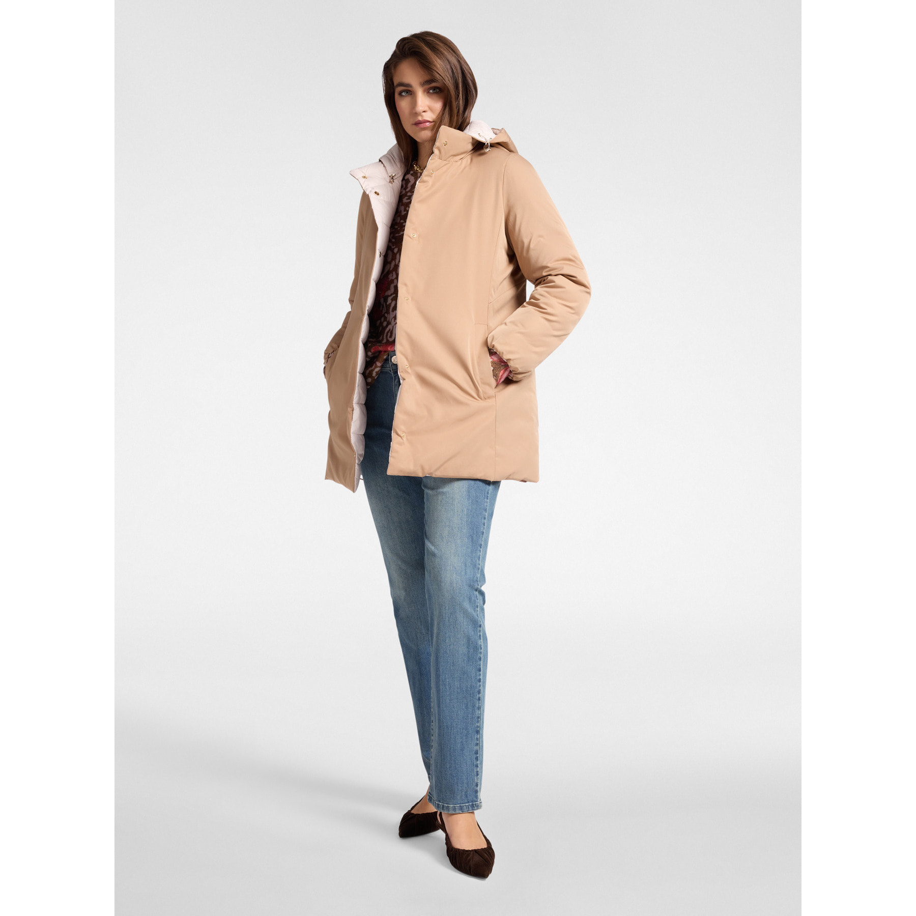 Elena Mirò - Piumino reversibile in nylon antigoccia - Beige