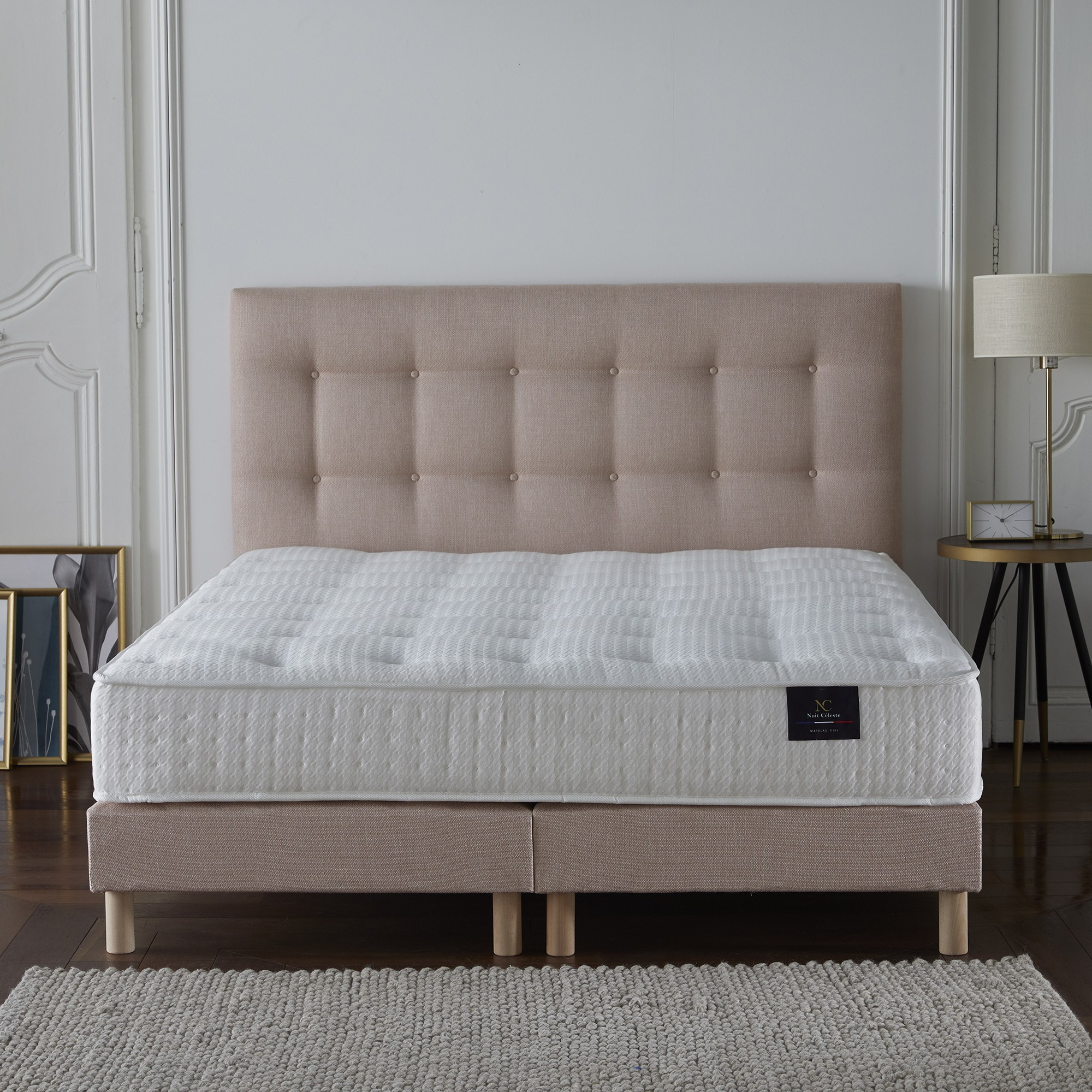 Ensemble Nova - Matelas ressorts ensachés Mémoire de forme - Sommier Rose Poudré