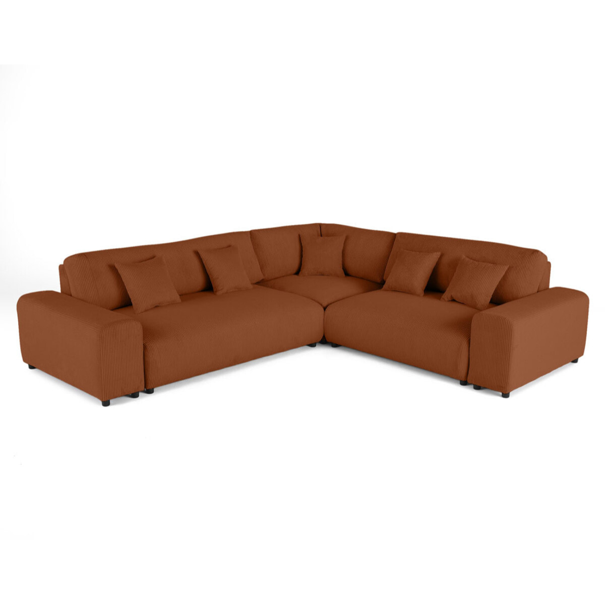 Garance - canapé modulable d'angle droit - 5 places - en velours côtelé - Terracotta