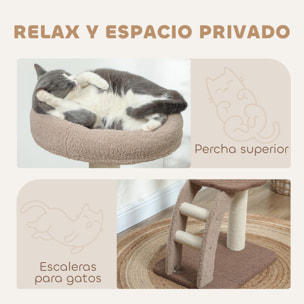 Árbol Rascador para Gatos Altura 88 cm Árbol para Gatos Torre para Gatos con Nido Plataformas Bola Colgante Escalera y Poste de Sisal Café