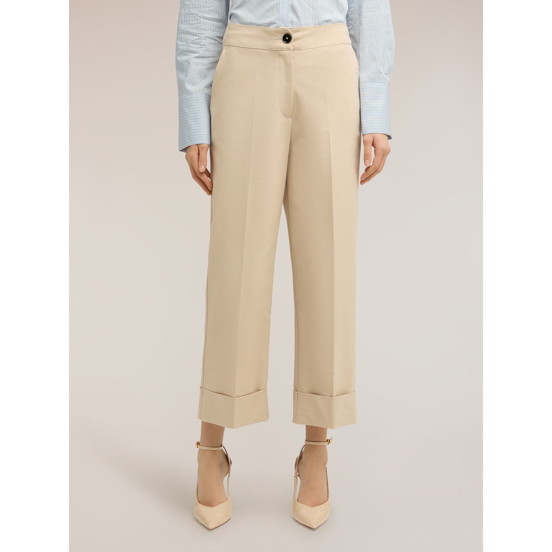 Motivi - Pantaloni wide in tessuto tecnico misto cotone - Beige