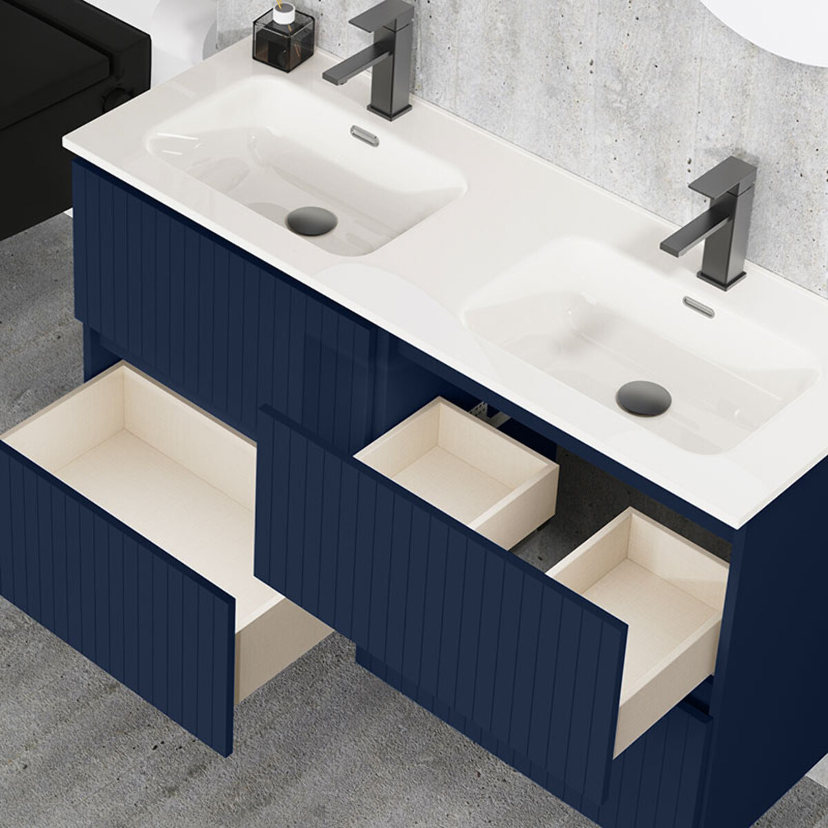 Conjunto de Baño Miya | Mueble de Baño Suspendido | 120 cm Azul| Cuatro Cajones | Lavabo Encastrado | No incluye Espejo | Alday