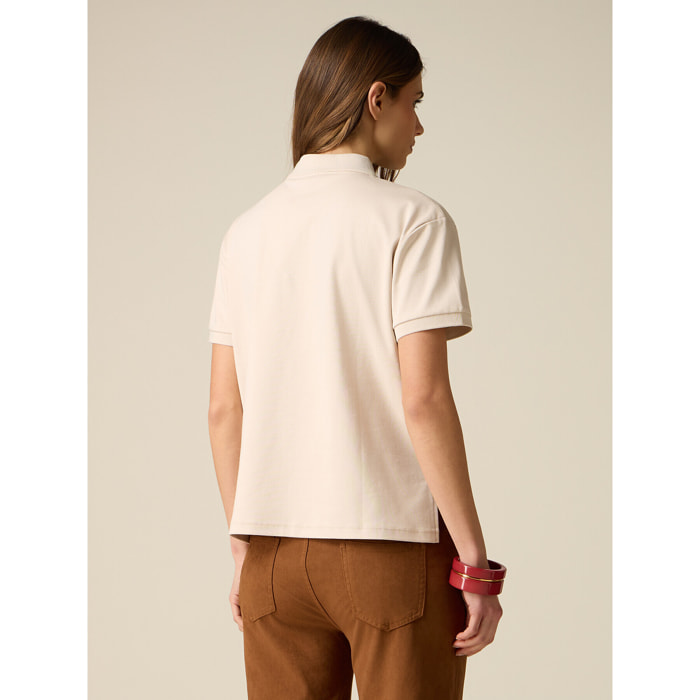 Oltre - T-shirt a polo con cristalli - Beige