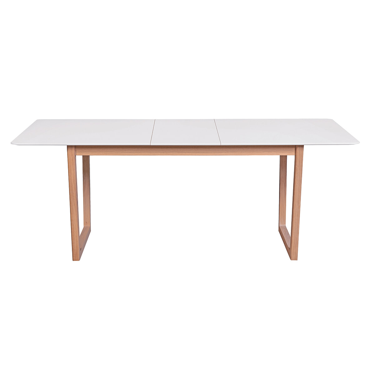 Table à manger extensible rectangulaire rallonges intégrées finition blanc et bois clair chêne massif L160-240 cm LAHO