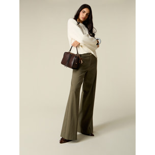Oltre - Pantalones palazzo de sarga mezcla de algodón - Verde militare