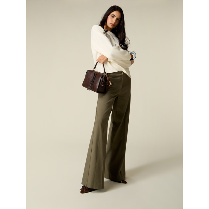 Oltre - Pantalones palazzo de sarga mezcla de algodón - Verde militare