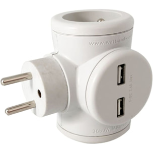 Multiprise WATT AND CO Biplite 2x16A rotative + USB 2.4A Blanc