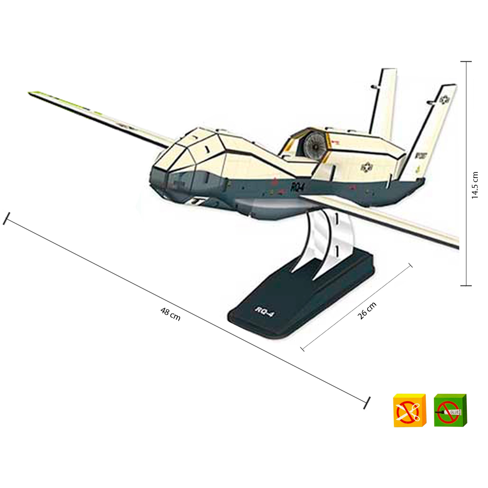 Puzzle 3D Dron-Avión no pilotado RQ-4 Global Hawk - 50 piezas - Tamaño montado: 48 x 26 x 14 cms