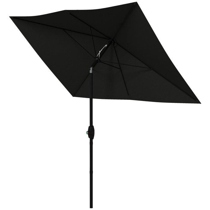 Parasol rectangulaire inclinable de jardin avec manivelle métal polyester haute densité anti UV 50+ noir