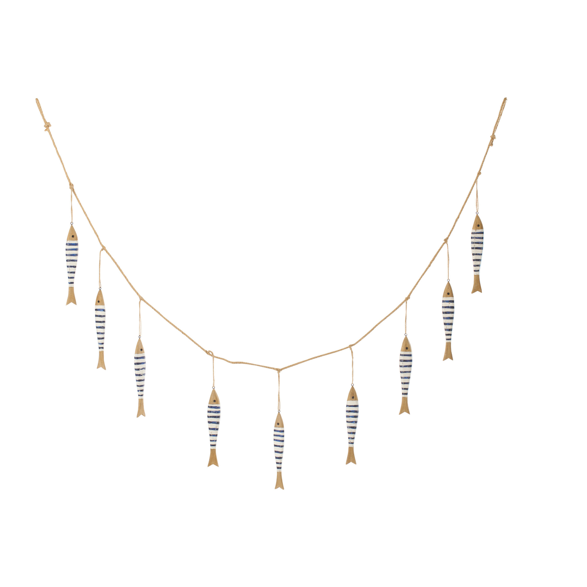 J-Line Guirlande 9 Poissons - bois - bleu/blanc