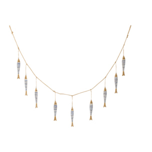 J-Line Guirlande 9 Poissons - bois - bleu/blanc