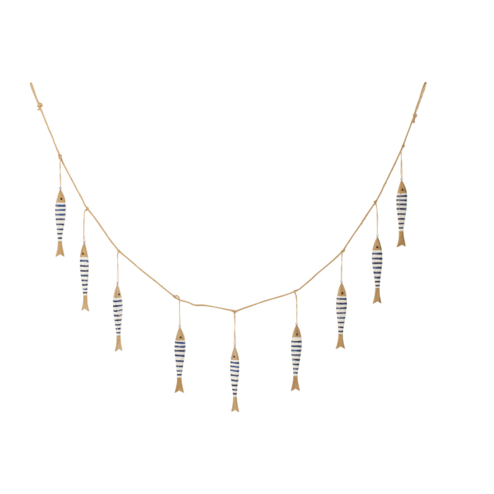 J-Line Guirlande 9 Poissons - bois - bleu/blanc