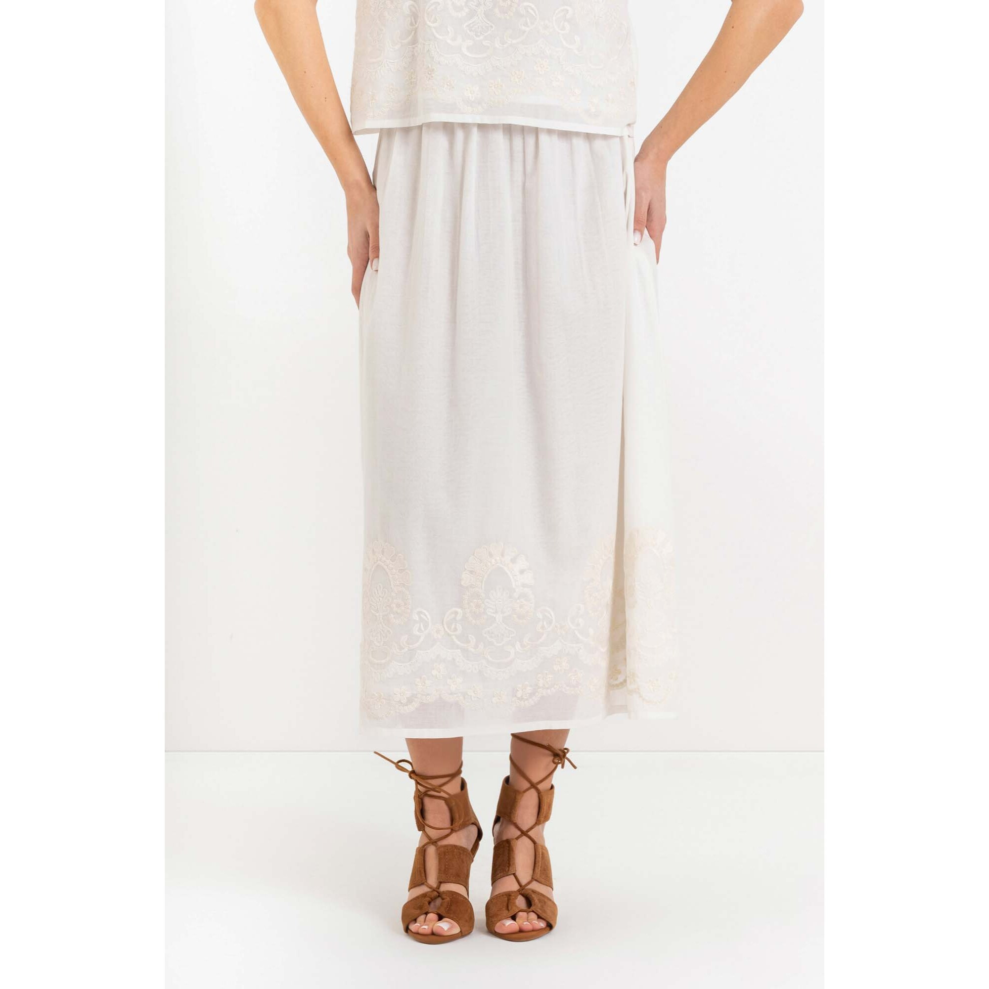 Kocca - Gonna da donna in cotone con ricami e vita arricciata Donna