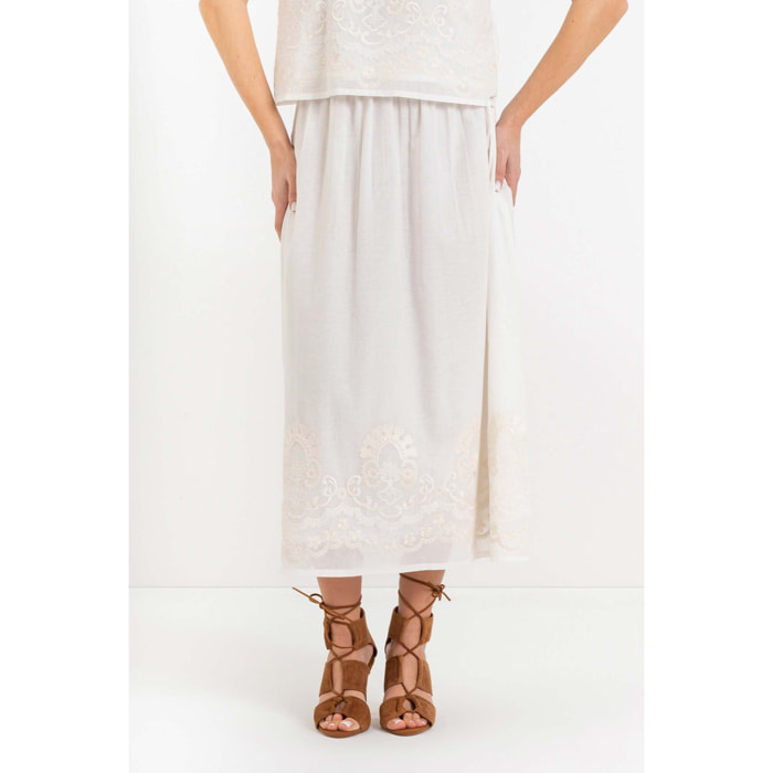 Kocca - Gonna da donna in cotone con ricami e vita arricciata Donna