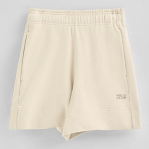Pantalón corto de algodón color crudo con logo bordado
