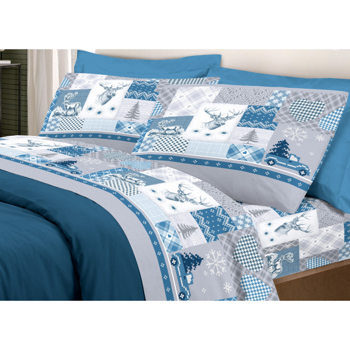 Completo Lenzuola in 100% Cotone Made In Italy Alpi Azzurro