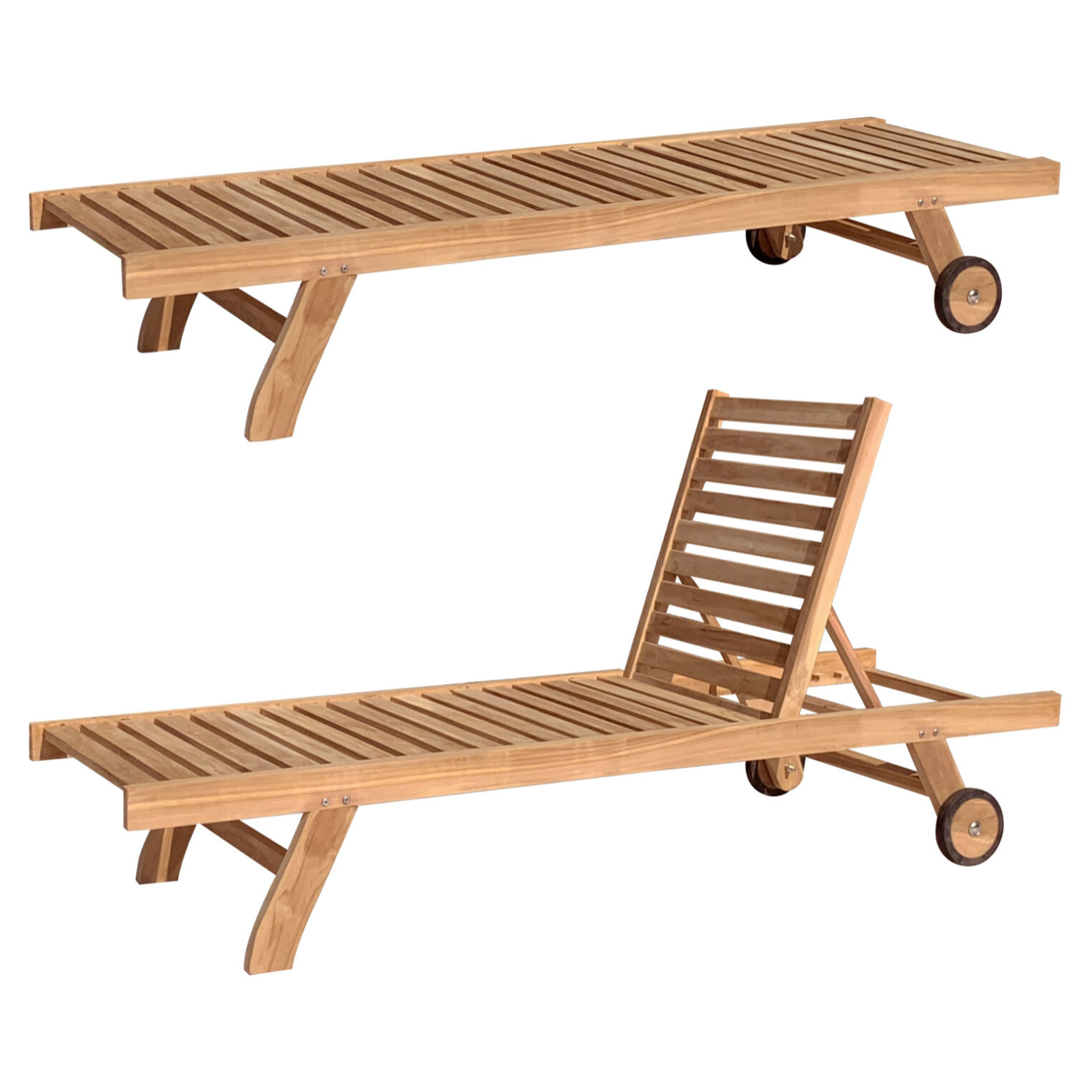 Ensemble bain de soleil droit en teck avec table d'appoint JAVA