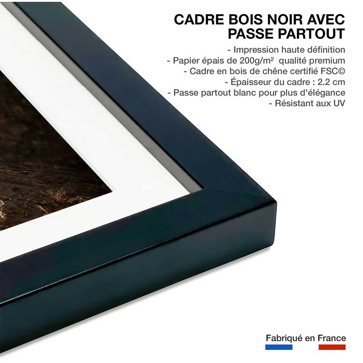Affiche masai léopard Affiche + cadre en bois - Noir