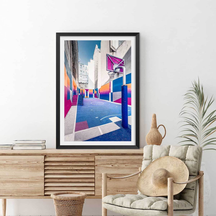 Affiche urbaine city park bleu Affiche + cadre en bois - Noir