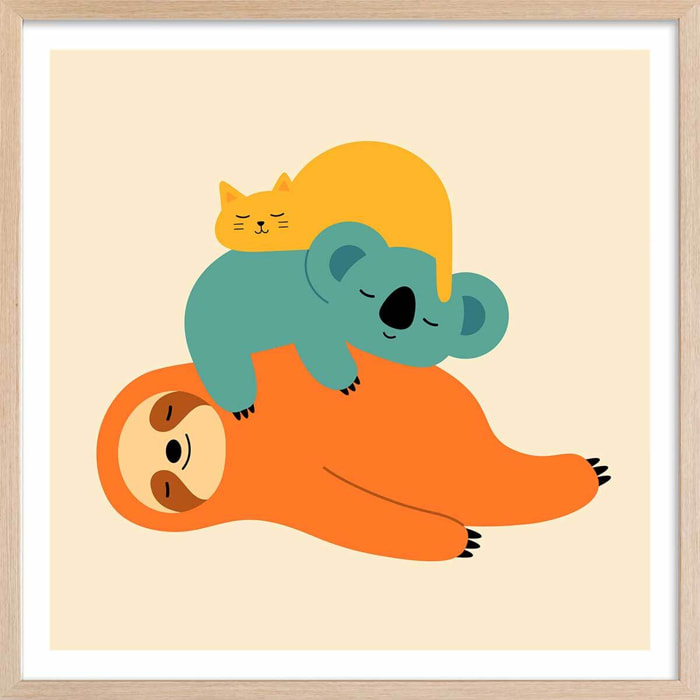 Affiche enfant being lazy Affiche + cadre en bois - Chêne