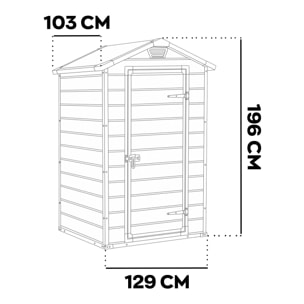Manor 4x3 - Casetta da Giardino 129x196x103 cm 1 Anta per deposito attrezzi fini-tura effetto legno graffiato in Resina Grigio
