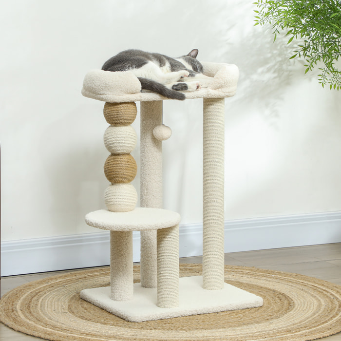 Árbol Rascador para Gatos Altura 76 cm Árbol para Gatos Torre para Gatos con Revestimiento de Borreguillo Plataformas Bola Colgante y Poste de Yute Beige
