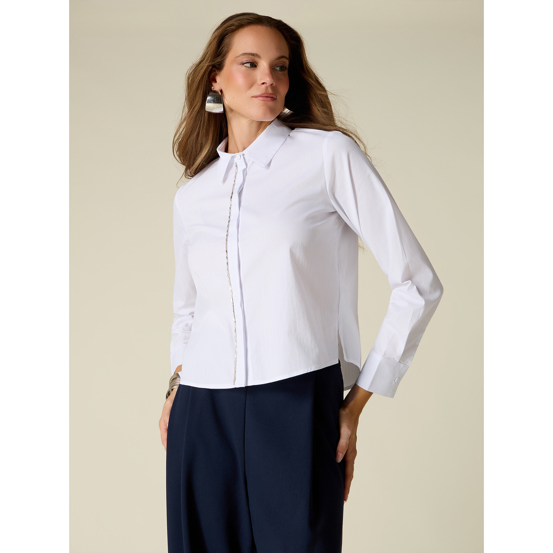 Oltre - Camicia cropped con cristalli - Bianco