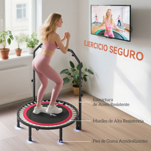 Trampolín de Fitness Adultos Ø102 cm, Cama Elástica Plegable con Mango Ajustable de 4 Niveles y Bandas, para Entrenamiento Piernas Cuerpo en Hogar Oficina Gimnasio Exterior, Carga 150 kg Rojo