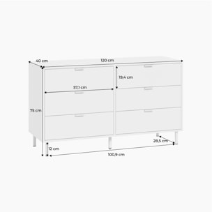 Commode décor bois et métal 6 tiroirs ELLIE