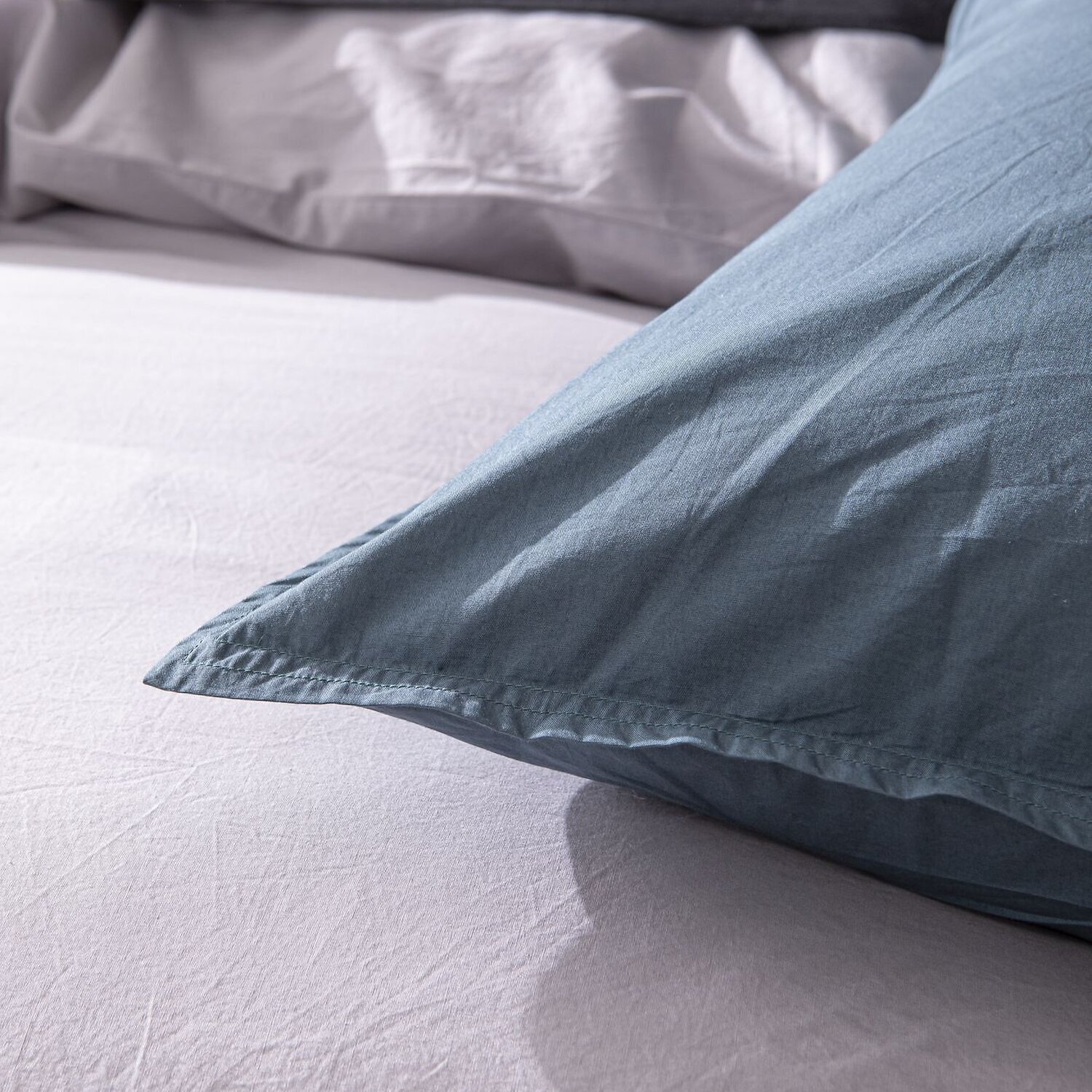 Paire de Taies D'oreiller 100% percale Coton LavÉ 80fils Bleu Lagon