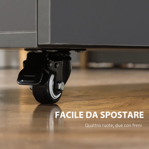 HOMCOM Tavolo Pieghevole Salvaspazio per 4 Persone max con 4 Ruote, Ripiano Nascosto e Armadietto con Ante, 70x83x75 cm