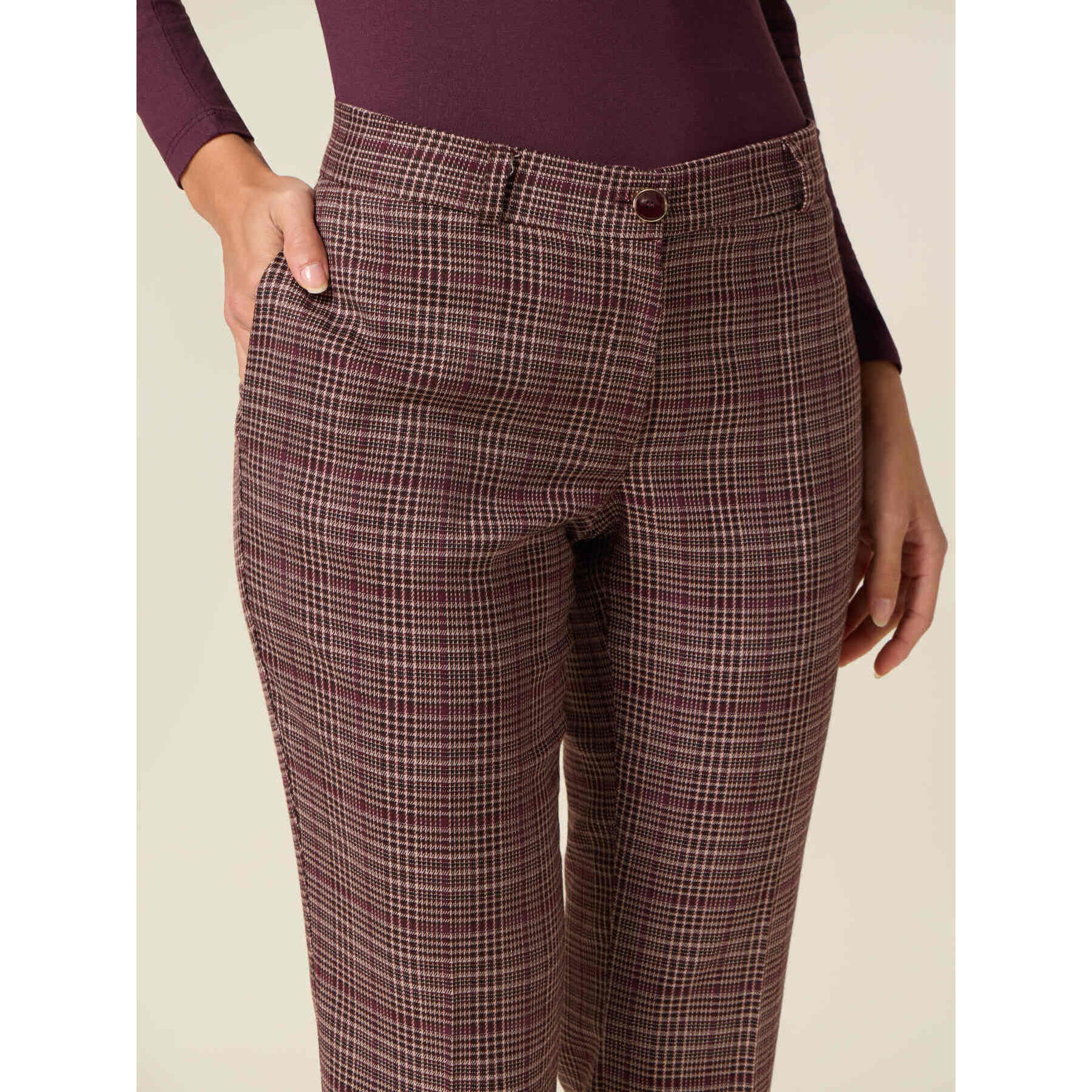 Oltre - Pantaloni check - Bordeaux