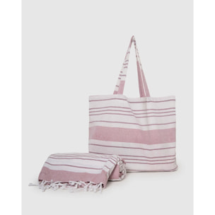 Pack bolso + toalla pareo algodón raya indra rosa