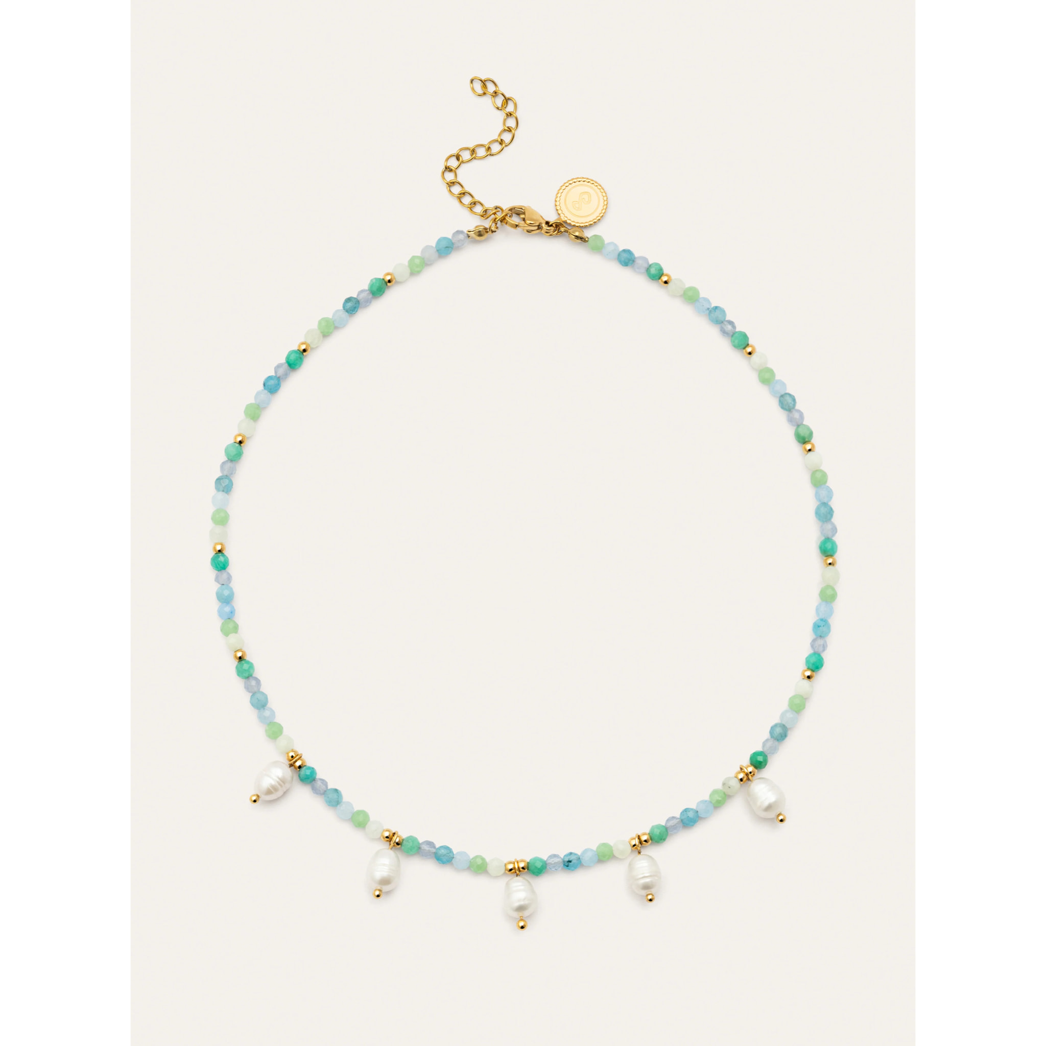 Collana Crystal Blue Pearls Acciao Placcato Oro
