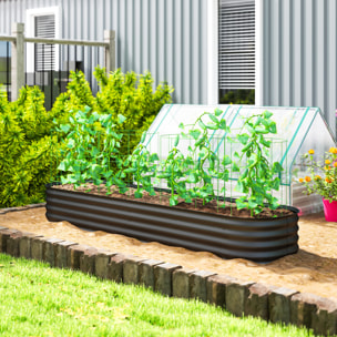 Carré potager de jardin dim. 240L x 62l x 30H cm modulable tôle d'acier ondulée anthracite