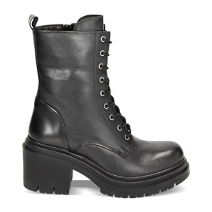 Botas de combate de cuero negro, tacón de 5 cm