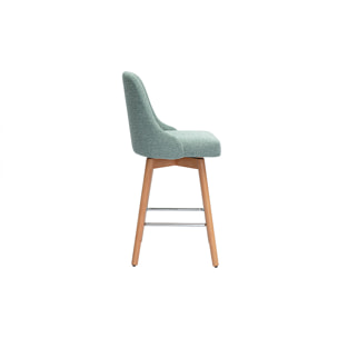 Tabourets de bar scandinaves pivotants 360° en tissu effet velours texturé vert céladon et bois hêtre massif H65 cm (lot de 2) HASTA
