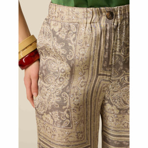 Oltre - Pantalones palazzo de satén estampado - Beige