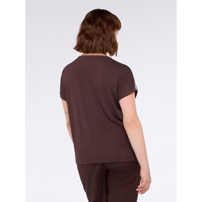 Fiorella Rubino - Camiseta bimatérica con lentejuelas - Burgundy