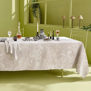 Nappe pur coton enduit motif jacquard beige Mille esprit jardins chanvre