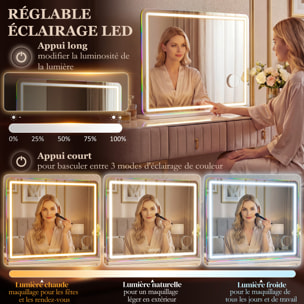 Miroir LED tactile réglable grossissant 10x HP intégré autoportant