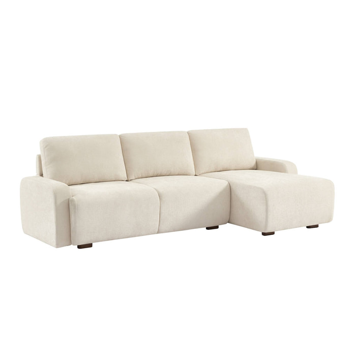 Canapé d'angle droite 3 places tissu blanc cassé L 260 x P 88 / 139cm / x H 87cm - Dany