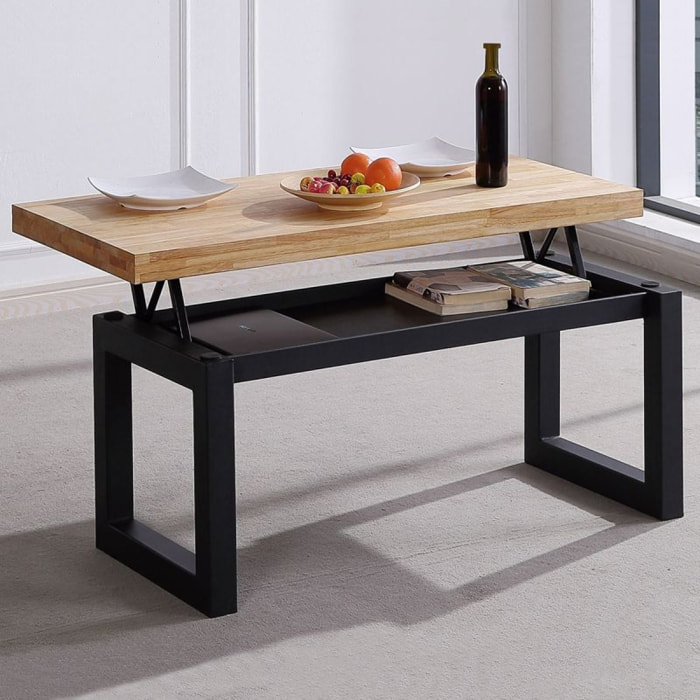 Mesa de centro elevable con almacenaje oculto en roble salvaje y negro 120x47,5-62 cm Loft Roble salvaje - Negro