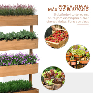 Jardinera de Madera de 4 Niveles, Jardinera Exterior Elevada con Orificios de Drenaje y Tela no Tejida, Macetero para Cultivos, Plantas, Flores, para Terraza, Jardín, 80x45x142 cm, Naranja
