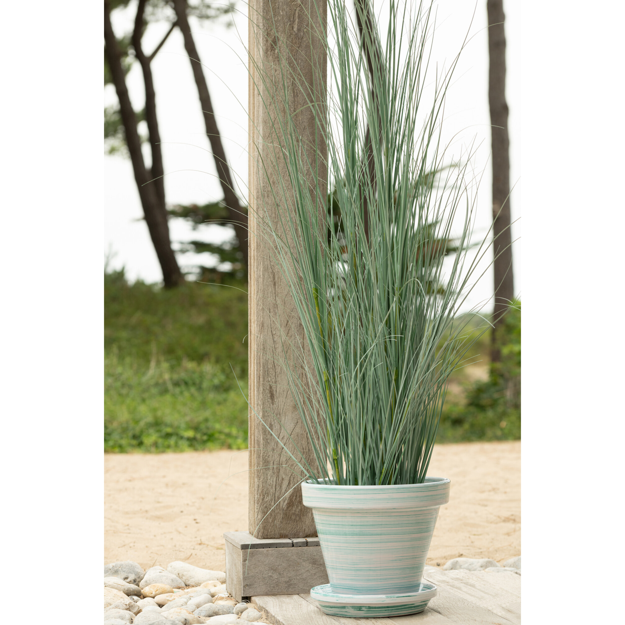 J-Line Cache-pot - céramique - vert menthe/blanc - large