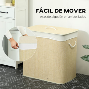 Cesto de Ropa Sucia con Tapa, 144L, Cesta Ropa Sucia de Bambú con 3 Compartimentos, Bolsa Interior Extraíble y Lavable, Asas, para Lavandería, Dormitorio, 60x40x60 cm, Crema