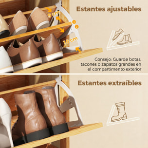 Zapatero Estrecho de Bambú con 2 Cajones Abatibles de Ratán, Mueble Zapatero Bohemio con Estantes Ajustables, para 12-14 Pares de Zapatos, para Pasillos, Entradas, 69x29x83 cm, Natural